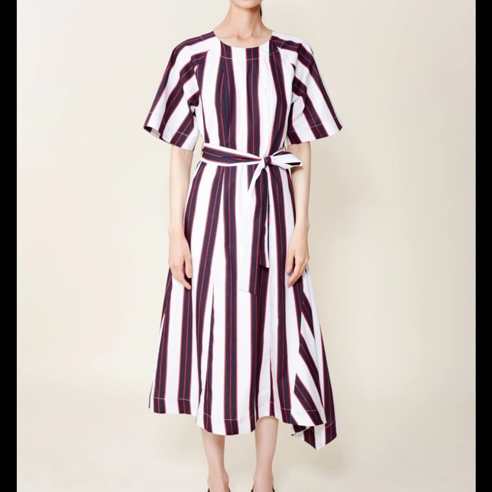 Du Paradis NWOT SZ‎ Small the Juliet cotton  Striped Midi Dress with Belt